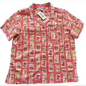 Duluth Trading Garden Seeds Short Sleeve Button Down Coral Shirt Womens M NWT